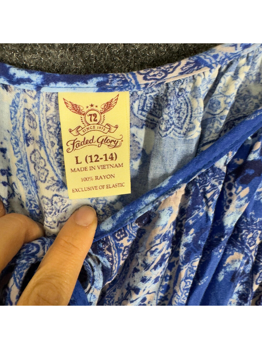 Faded Glory Dress Women L Large Blue Paisley Maxi Long Sleeveless Tasseled - Picture 5 of 7